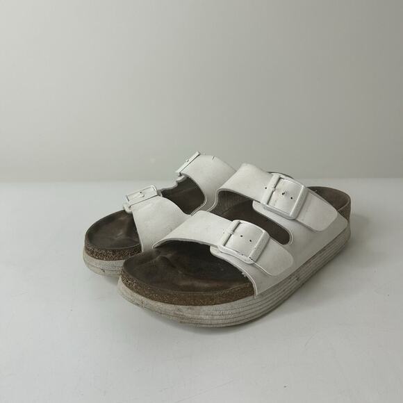 Birkenstock Papillio Arizona 41 US 10 grooved vegan platform sandals white WORN - Picture 1 of 9